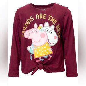 Peppa Pig Burgundy Long Sleeve Knot Front Top with Friends Graphic size 7/8